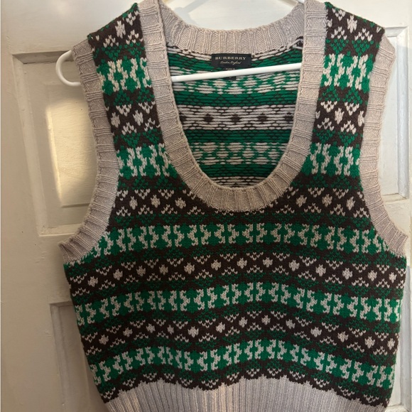 Burberry Tops - Burberry Women's Green and Black Patterned Tank Top